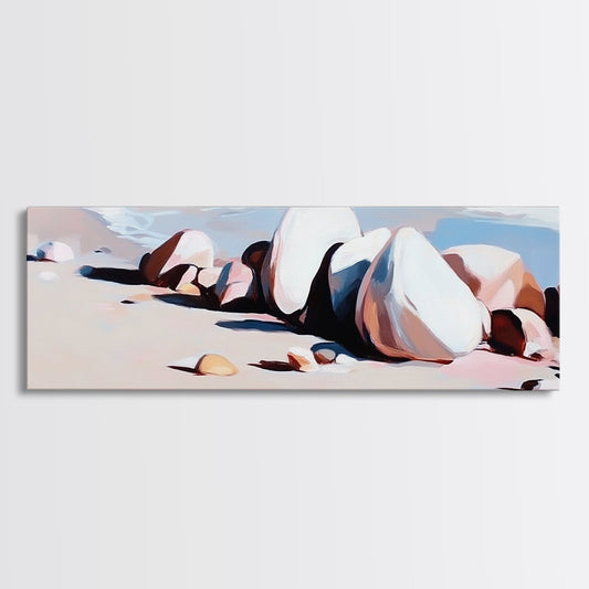 Beach Rocks, Ocean, Shore, Canvas Print, Coastal Art, Relaxing Summer Decor, Minimalist Artwork, Bedroom or Bathroom Wall Art