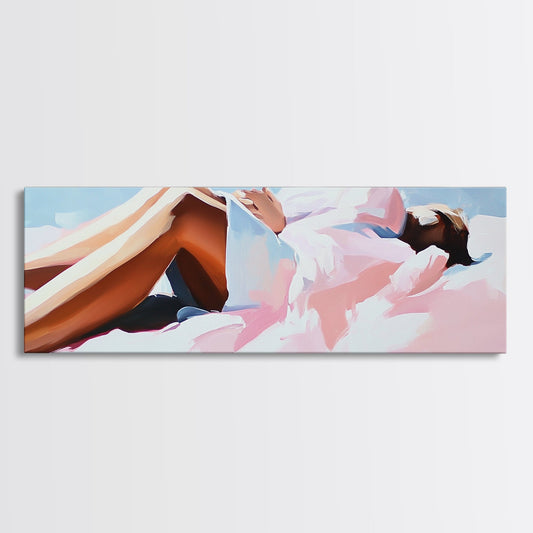 Relaxing On Beach, Summer Vibes, Serene Escape, Coastal Canvas Print, Bedroom Wall Art, Minimalist Decor, Pastel Beach Aesthetic