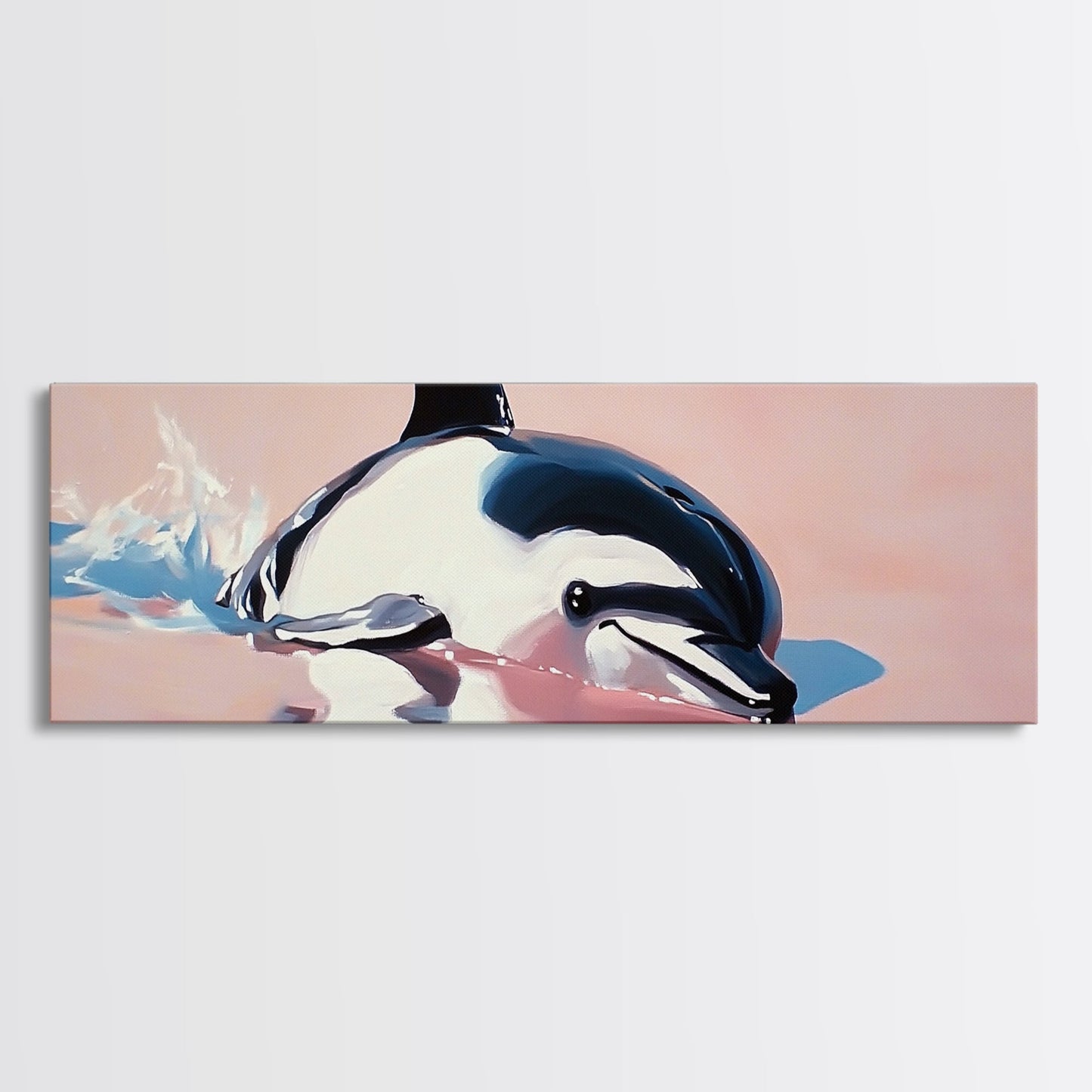 Playful Dolphin, Ocean Waves, Marine Life, Framed Canvas Print, Nautical Wall Art, Beach House Decor, Living Room Coastal Art