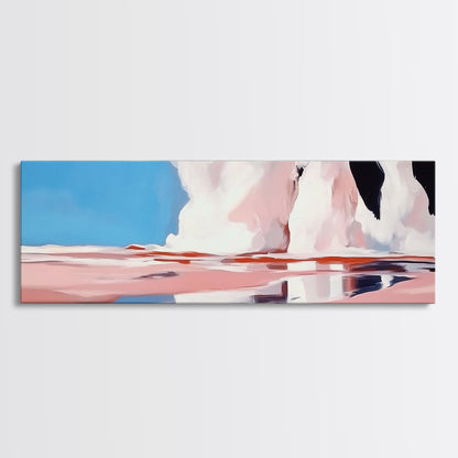 Ocean Reflection, Pink Waves, Abstract Seascape, Modern Coastal Art, Minimalist Decor, Framed Canvas Print, Living Room Wall Art