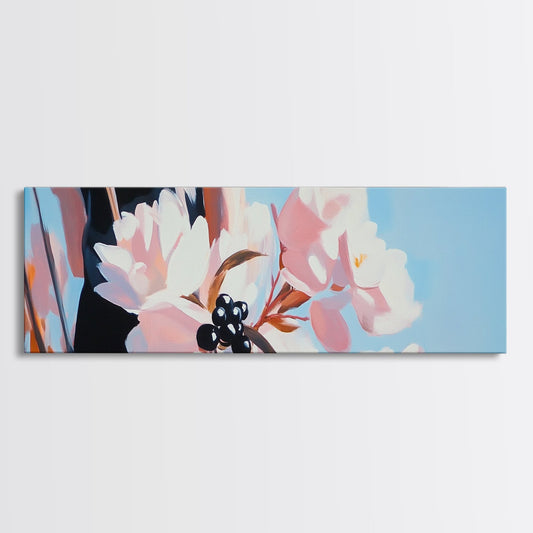 Cherry Blossoms, Floral Wall Art, Spring Decor, Nature Painting, Pastel Aesthetic, Elegant Botanical, Living Room, Canvas Print