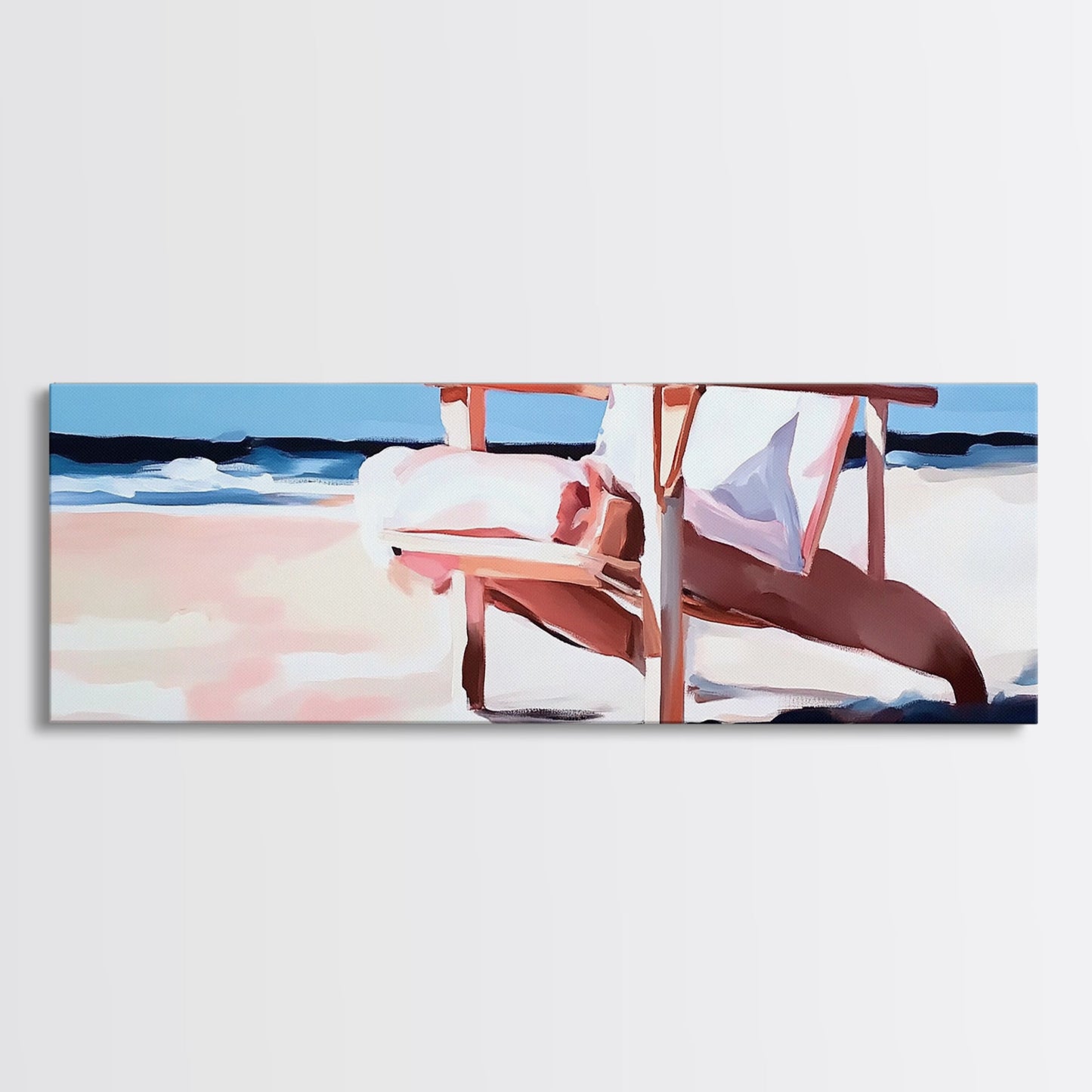 Beach Chair, Coastal Relaxation, Vacation Home Art, Canvas Print, Seaside Aesthetic, Minimalist Beach Painting, Soft Pastel Art