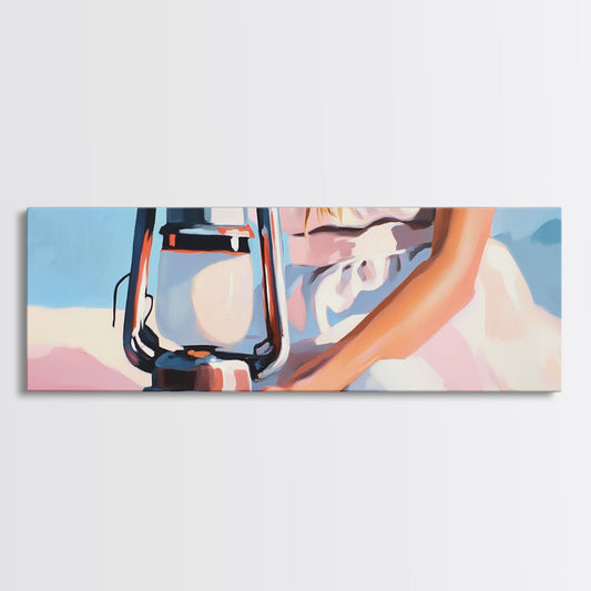 Lantern Glow, Cozy Evening Art, Rustic Decor, Framed Canvas Print, Warm Tones, Romantic Ambiance, Cottagecore Wall Art