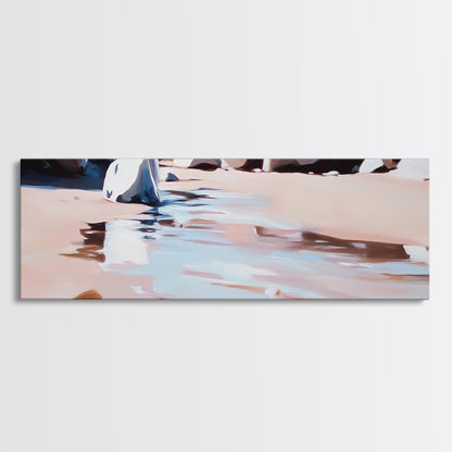 River Rocks, Water Reflection, Nature Landscape, Framed Canvas Print, Earthy Wall Art, Minimalist Zen Painting, Calming Home Decor