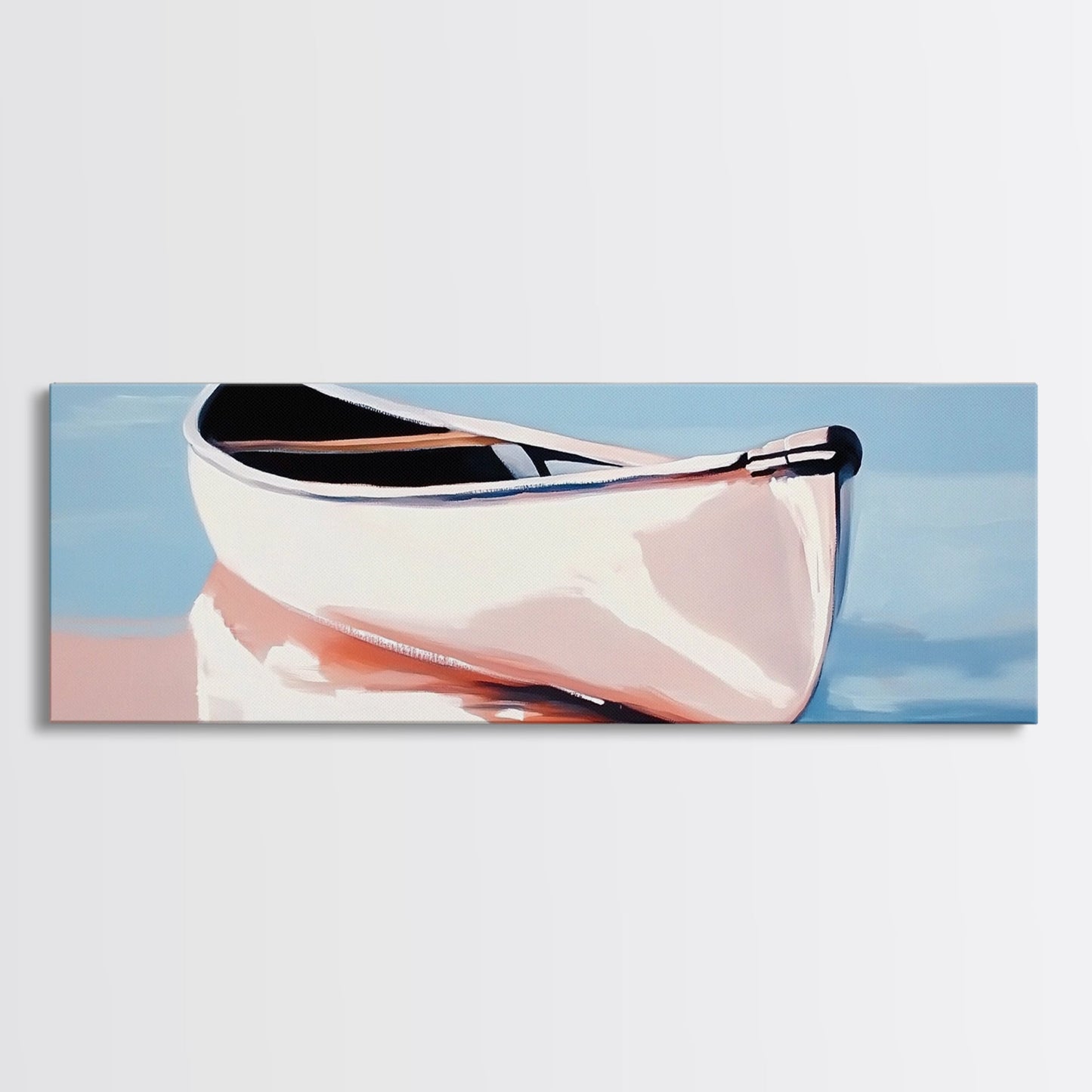 Reflection Boat, Calm Lake Art, Nautical Wall Decor, Framed Canvas Print, Coastal Serenity Art, Pastel Landscape, Living Room Wall Art