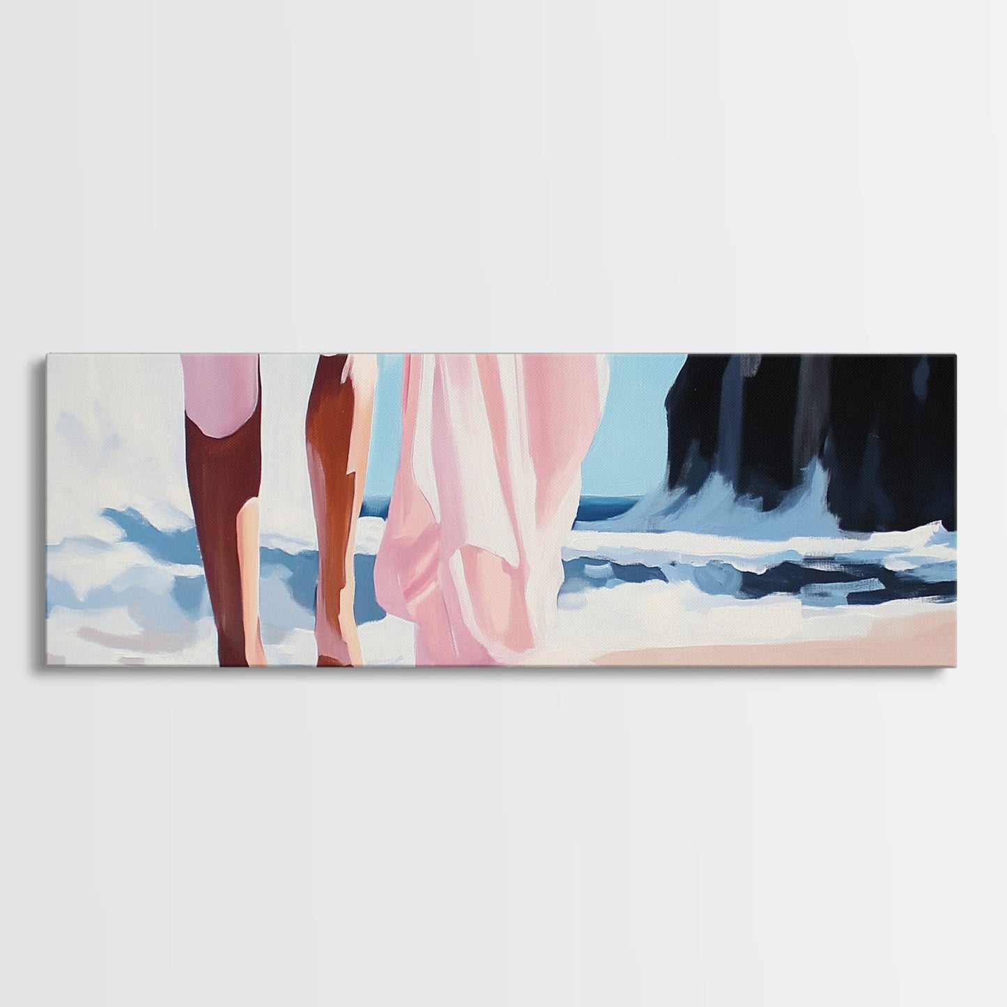 Ocean Waves, Feminine Beach Art, Coastal Minimalist Decor, Framed Canvas Print, Soft Pastel Seaside Art, Nautical Living Room Wall Art