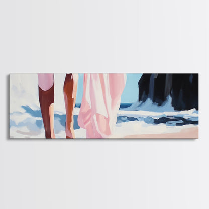 Ocean Waves, Feminine Beach Art, Coastal Minimalist Decor, Framed Canvas Print, Soft Pastel Seaside Art, Nautical Living Room Wall Art