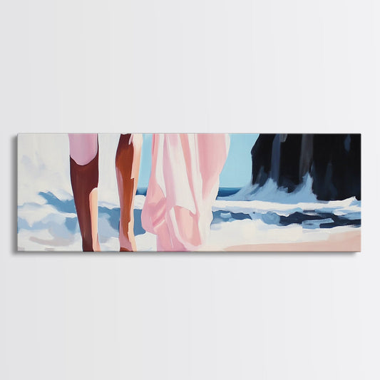 Ocean Waves, Feminine Beach Art, Coastal Minimalist Decor, Framed Canvas Print, Soft Pastel Seaside Art, Nautical Living Room Wall Art