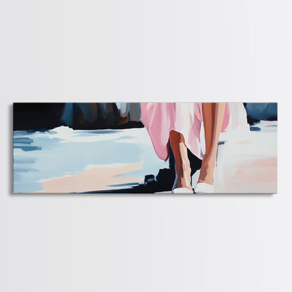 Seaside Elegance, Soft Beach Vibes, Ocean Walk Art, Framed Canvas Print, Feminine Coastal Decor, Seascape Painting, Summer Aesthetic