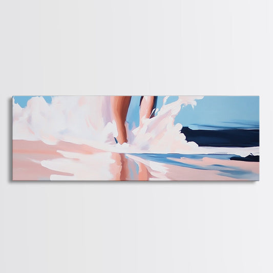 Waves and Feet, Coastal Wall Art, Ocean Art, Beach Lover Gift, Seascape Painting, Framed Canvas Print, Modern Living Room Decor