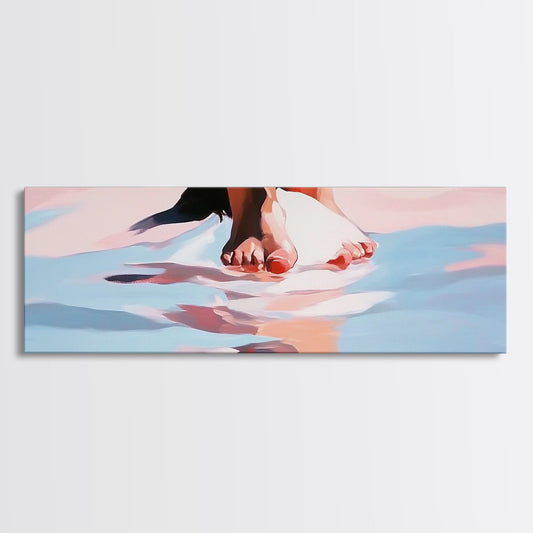 Barefoot Reflection, Beach Wall Art, Ocean Painting, Minimalist Coastal Decor, Modern Seascape, Framed Canvas Print, Boho Home Aesthetic