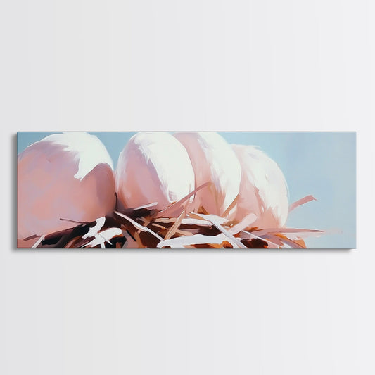 Nesting Eggs, Farmhouse Art, Rustic Nature, Framed Canvas Print, Country Home Wall Art, Vintage Bird Decor, Minimalist Kitchen Artwork