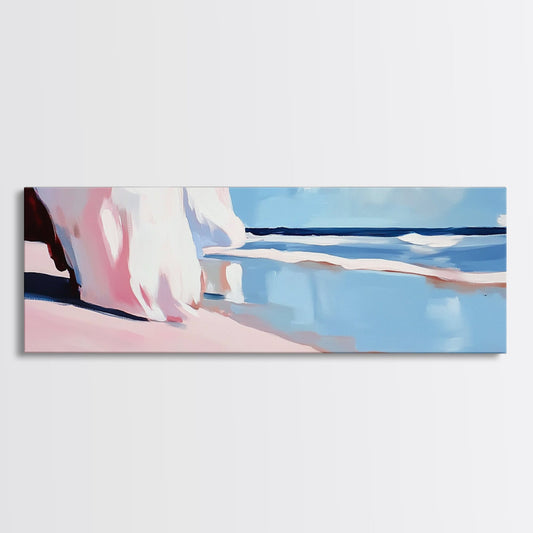 Pink Waves, Soft Beach Hues, Serene Seascape, Abstract Ocean, Framed Canvas Print, Minimalist Aesthetic, Bedroom Wall Art, Coastal Vibes