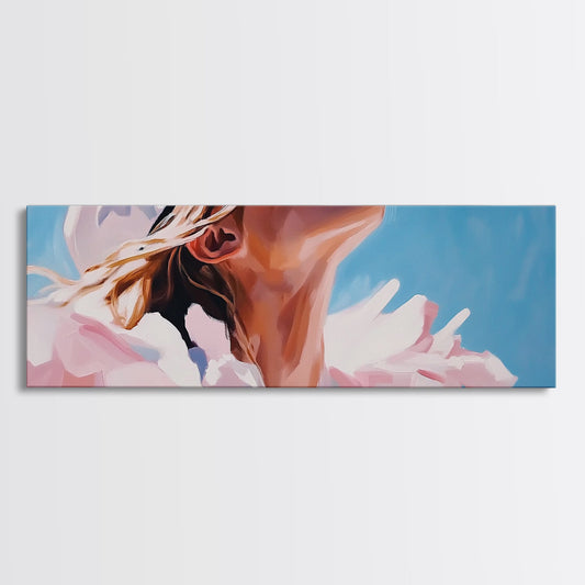 Joyful Woman, Boho Portrait Art, Feminine Aesthetic Decor, Canvas Print, Dreamy Pastel Colors, Bedroom Wall Art, Inspirational Art