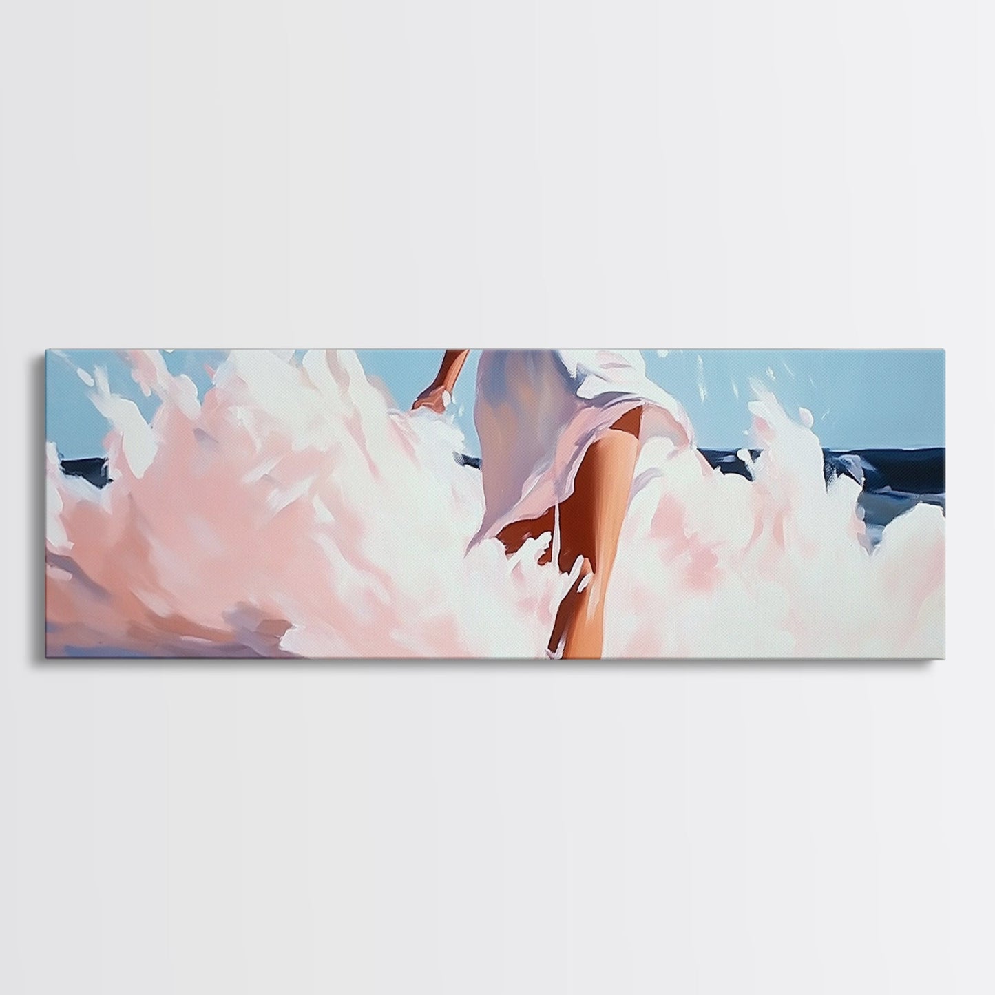 Woman in Waves, Coastal Elegance, Romantic Beach Art, Canvas Print, Ocean Aesthetic, Dreamy Home Decor, Living Room Wall Art