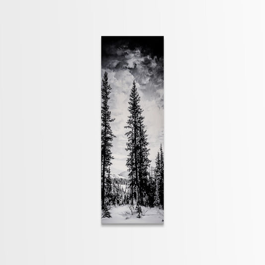 Black White Pine, Winter Forest, Nature Wall Art, Christmas Decor, Modern Minimalist, Monochrome Print, Framed Canvas Print