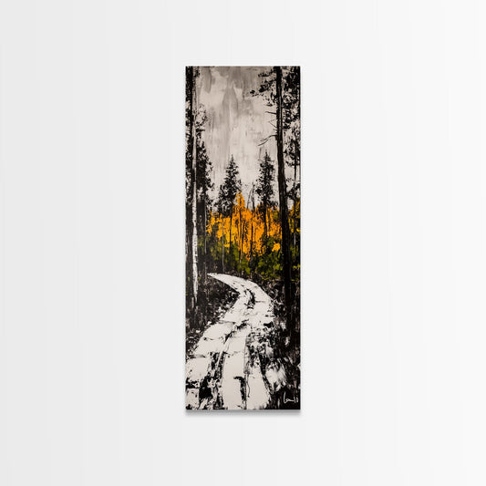 Autumn Forest Path, Fall Landscape Art, Woodland Painting, Nature Wall Art, Rustic Decor, Modern Wall Print, Framed Canvas Print