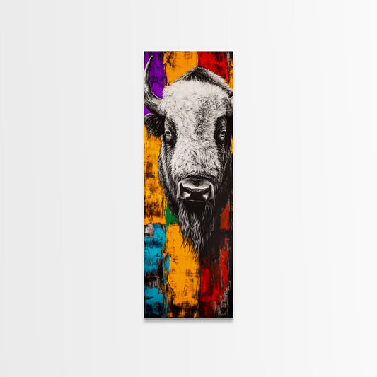 Bison Portrait, Colorful Western Art, Rustic Decor, Southwest Style, Animal Wall Art, Modern Cowboy Aesthetic, Canvas Print, Office