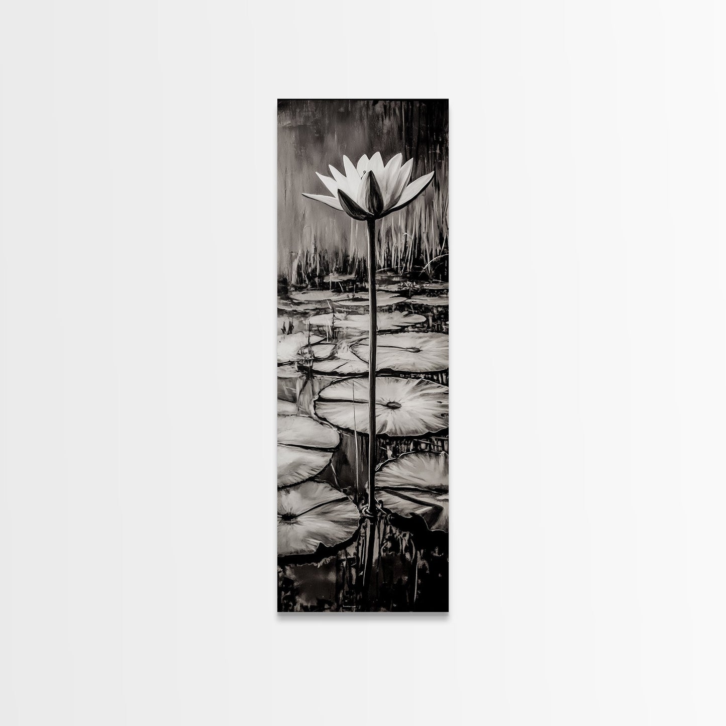 Lotus Bloom, Black and White, Water Lily, Zen Artwork, Framed Canvas Print, Botanical Wall Art, Nature Decor, Serene Living Space