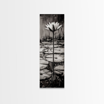 Lotus Bloom, Black and White, Water Lily, Zen Artwork, Framed Canvas Print, Botanical Wall Art, Nature Decor, Serene Living Space