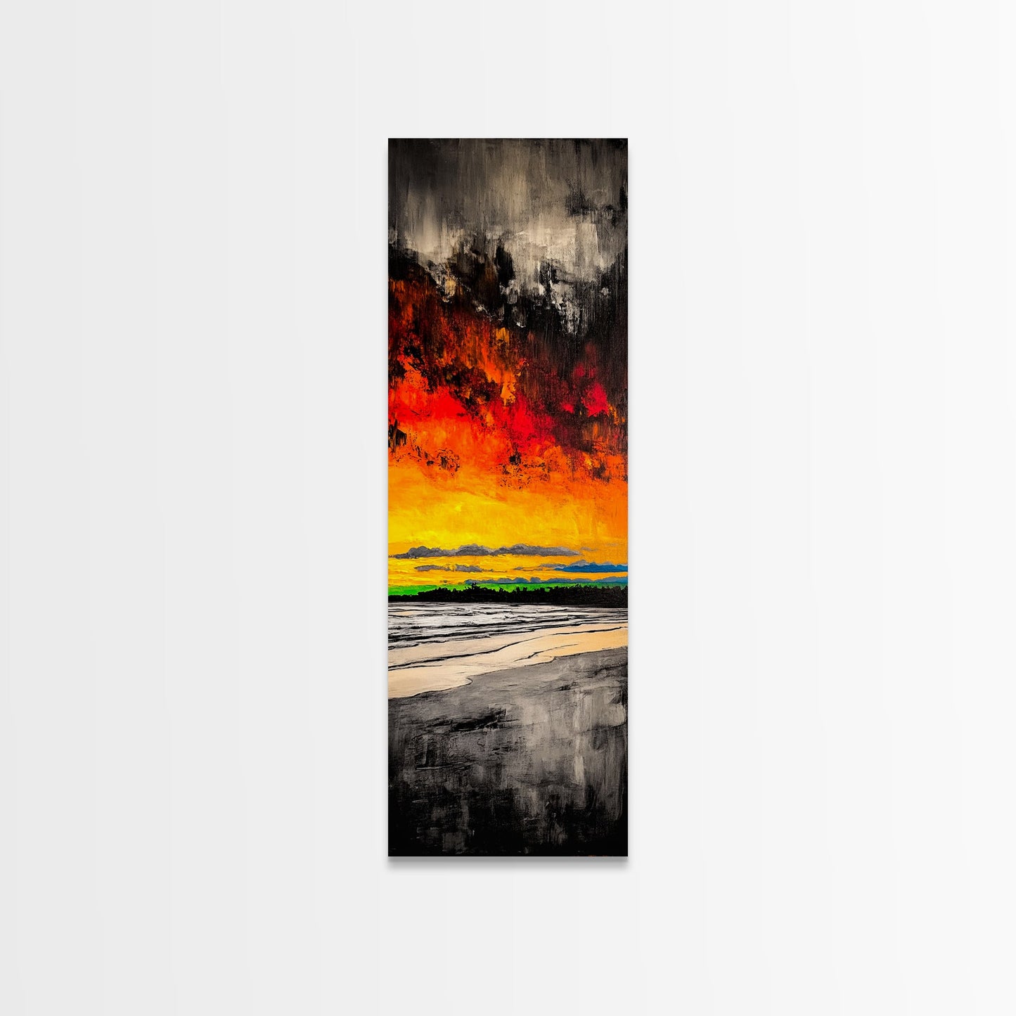 Fire Sky, Dramatic Sunset, Abstract Seascape, Framed Canvas Print, Bold Wall Art, Vibrant Home Decor, Statement Piece