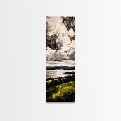 Moody Lake View, Dramatic Sky Painting, Modern Landscape Art, Framed Canvas Print, Living Room Wall Decor, Nature Inspired, Office Artwork