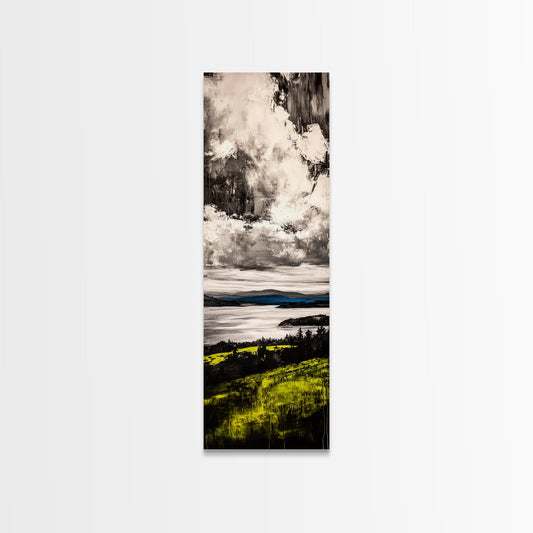 Moody Lake View, Dramatic Sky Painting, Modern Landscape Art, Framed Canvas Print, Living Room Wall Decor, Nature Inspired, Office Artwork