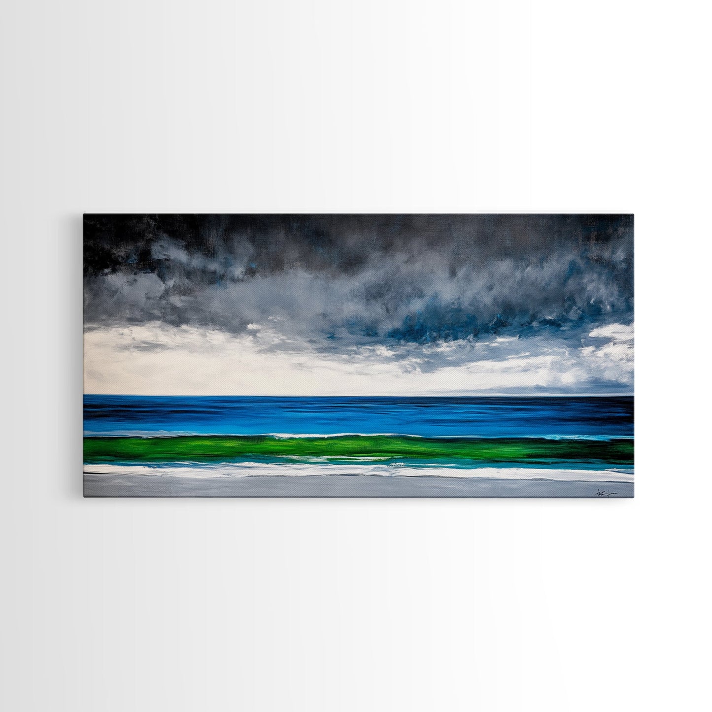 Ocean Horizon, Serene Seascape, Deep Blue, Coastal Wall Art, Minimalist Nature, Framed Canvas Print, Office Decor, Modern Beach Painting