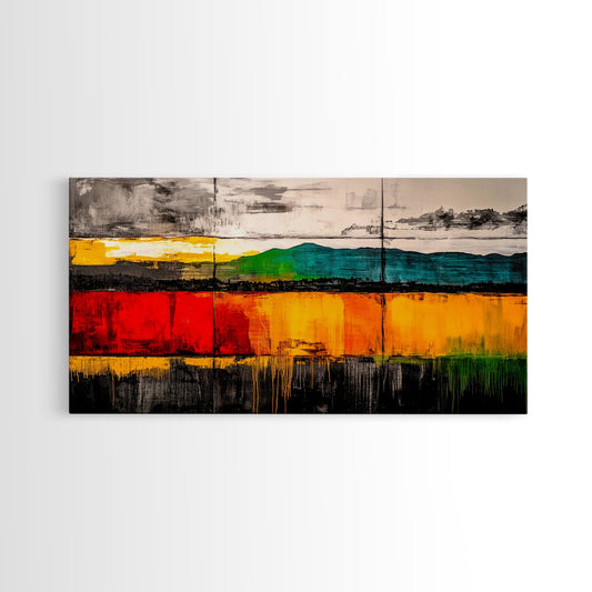 Colorful, Mountains, Horizon, Abstract, Framed Canvas Print, Modern Landscape Art, Living Room Decor, Office Wall Art, Bold Statement Art