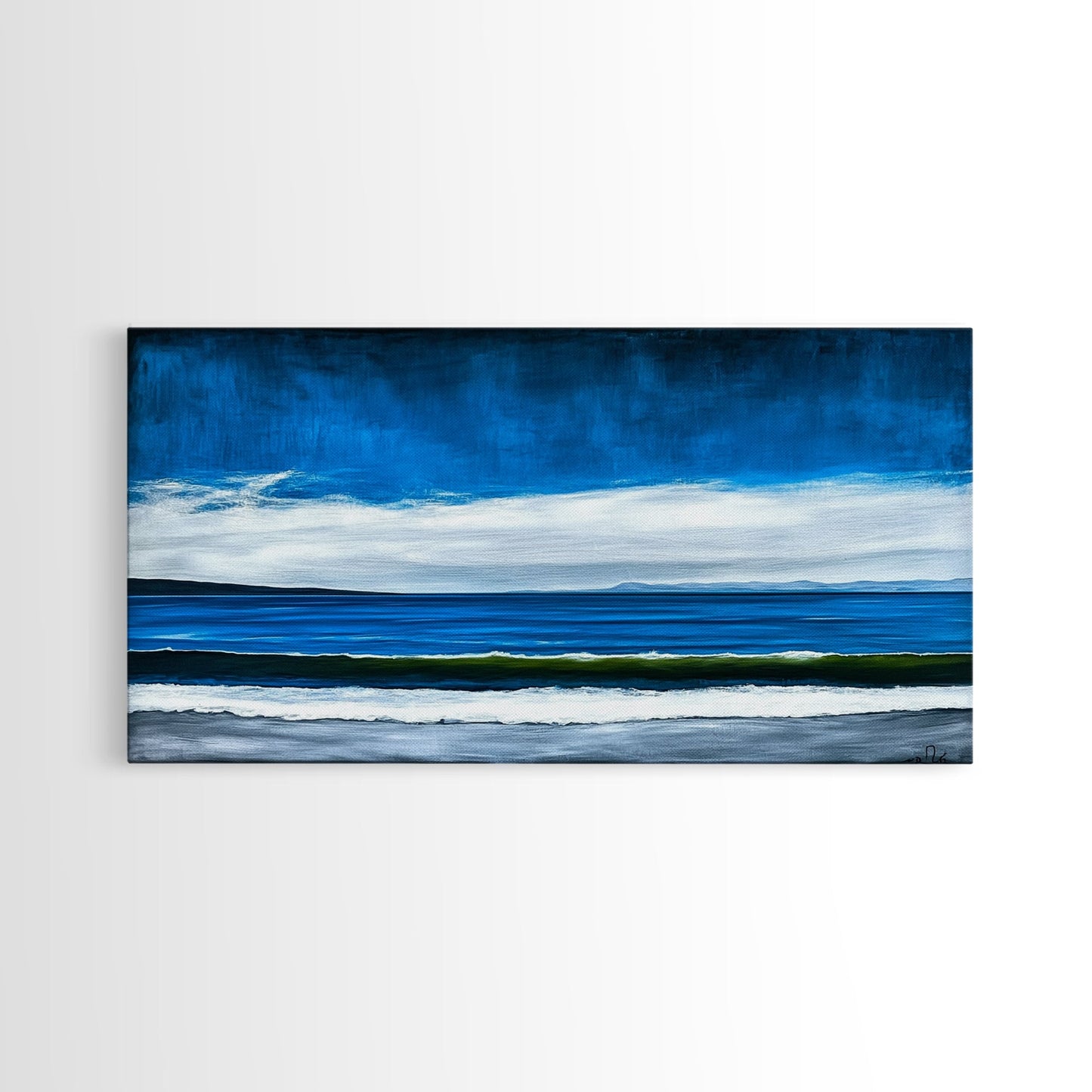 Blue Horizon, Minimalist Seascape Art, Framed Canvas Print, Ocean Wall Decor, Contemporary Coastal Painting, Modern Living Room Art