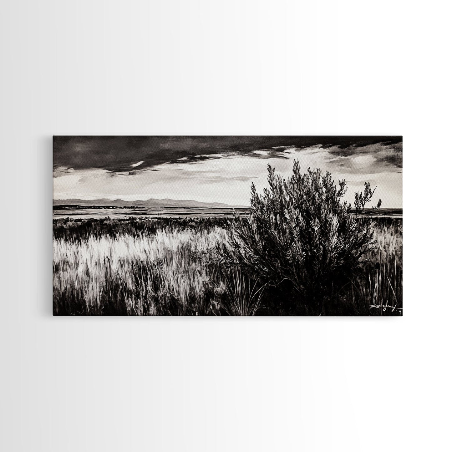Black and White Landscape, Minimalist Canvas Print, Nature Wall Art, Rustic Country Scene, Neutral Home Decor, Living Room Art