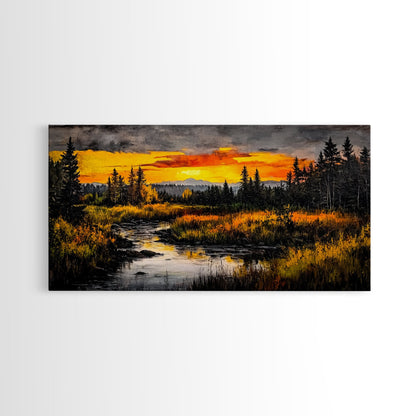 Autumn Sunset, River Landscape, Nature Art, Framed Canvas Print, Rustic Decor, Cabin Wall Art, Fall Wall Art, Living Room Art