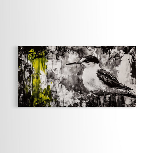 Black and White Bird, Modern Abstract, Minimalist Art, Canvas Print, Nature Wall Art, Office Wall Art, Boho Aesthetic Decor