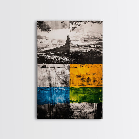 Abstract Mountain, Black and White, Geometric Art, Framed Canvas Print, Modern Wall Decor, Office Art, Minimalist Landscape, Unique Design