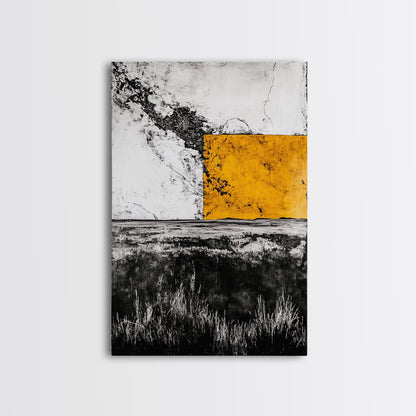 Golden Abstract, Minimalist Landscape Art, Modern Nature Painting, Earthy Tones, Contemporary Home Decor, Framed Canvas Print