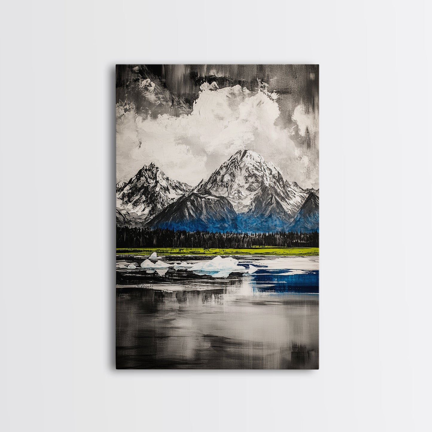 Mountain Reflections, Ice Peaks, Nature Landscape, Serene Wilderness, Canvas Print, Adventure Art, Cabin Decor, Living Room Wall Art