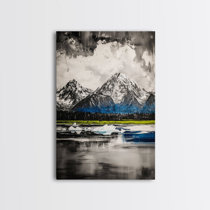Mountain Reflections, Ice Peaks, Nature Landscape, Serene Wilderness, Canvas Print, Adventure Art, Cabin Decor, Living Room Wall Art