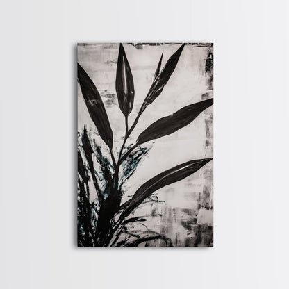 Minimalist Leaves, Monochrome Plant Art, Botanical Wall Decor, Neutral Home Art, Black and White Nature, Framed Canvas Print, Gift Idea