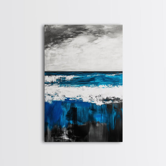 Blue Ocean, Coastal Landscape, Modern Art, Framed Canvas Print, Beach House Decor, Contemporary Seascape, Living Room Wall Art