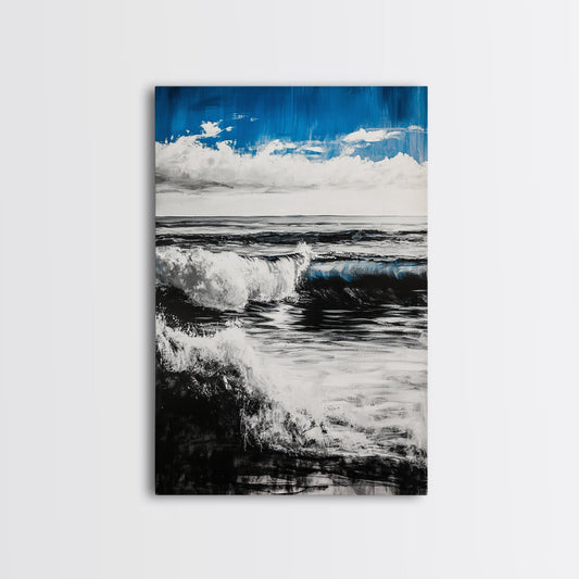 Ocean Horizon, Abstract Painting, Blue Waves, Canvas Print, Modern Seascape, Minimalist Beach Decor, Contemporary Wall Art