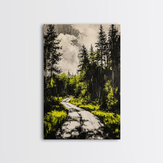 Forest Path, Nature Wall Art, Rustic Landscape, Cabin Decor, Outdoor Aesthetic, Greenery Painting, Framed Canvas Print