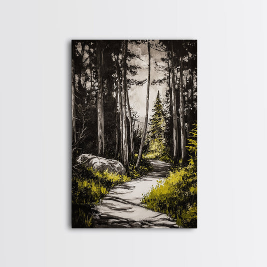Sunlit Trail, Forest Path, Nature Landscape, Canvas Print, Woodland Wall Art, Minimalist Art, Living Room Decor, Fall Aesthetic