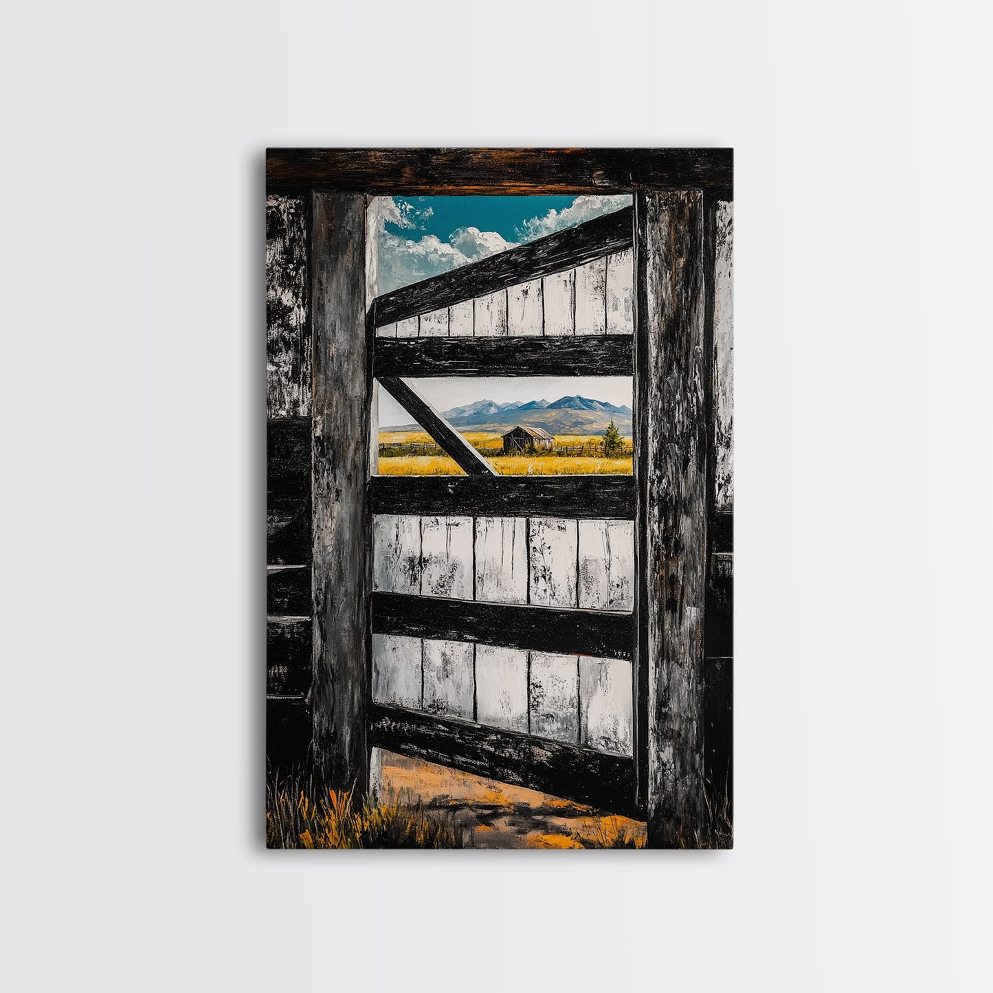 Barn Door View, Mountain Escape, Rustic Scene, Framed Canvas Print, Western Wall Art, Cabin Decor, Farmhouse Style, Country Living