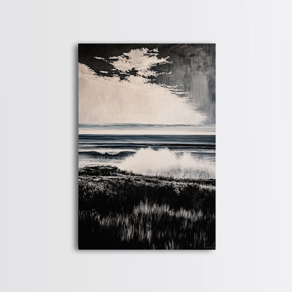 Black and White Ocean, Stormy Seascape, Dramatic Waves, Moody Wall Art, Coastal Home Decor, Canvas Print, Modern Beach House Art