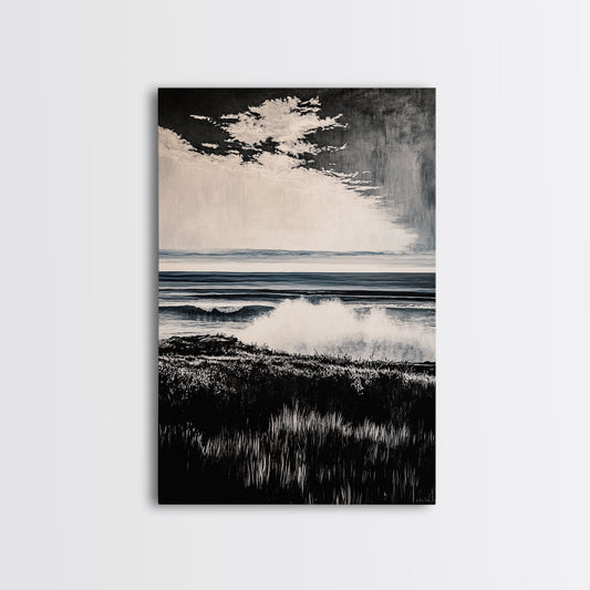 Black and White Ocean, Stormy Seascape, Dramatic Waves, Moody Wall Art, Coastal Home Decor, Canvas Print, Modern Beach House Art