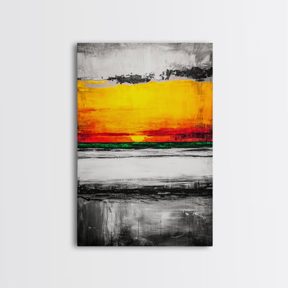 Vibrant Sunset, Bold Abstract, Modern Wall Art, Framed Canvas Print, Large Statement Art, Warm Color Palette, Bedroom Wall Art, Minimalist