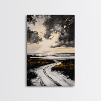 Coastal Sunset, Beach Landscape, Framed Canvas Print, Serene Ocean Art, Golden Hour Painting, Nature Wall Art, Boho Bedroom Decor