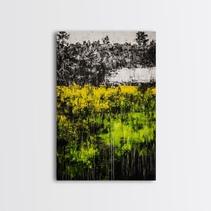 Wildflowers, Abstract Meadow, Colorful Landscape, Modern Wall Art, Framed Canvas Print, Boho Decor, Vibrant Nature, Yellow Green Art