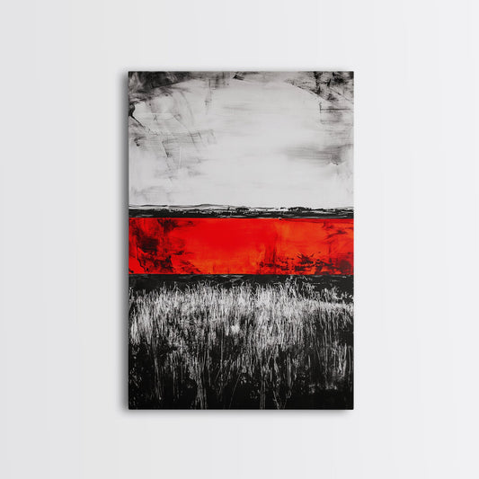 Abstract Landscape Art, Red and Black Print, Minimalist Nature Decor, Bold Color Field Art, Contemporary Home Decor, Framed Canvas Print