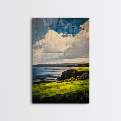 Coastal Cliff Art, Ocean View Print, Nature Landscape Decor, Tranquil Wall Art, Serene Scenery Print, Living Room Art, Framed Canvas Print